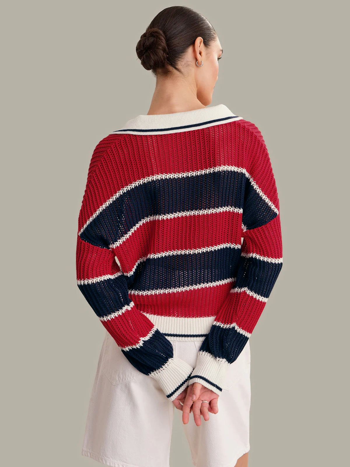 525 America Women's Alexa Rugby Stripe Polo Pullover Racing Red Combo
