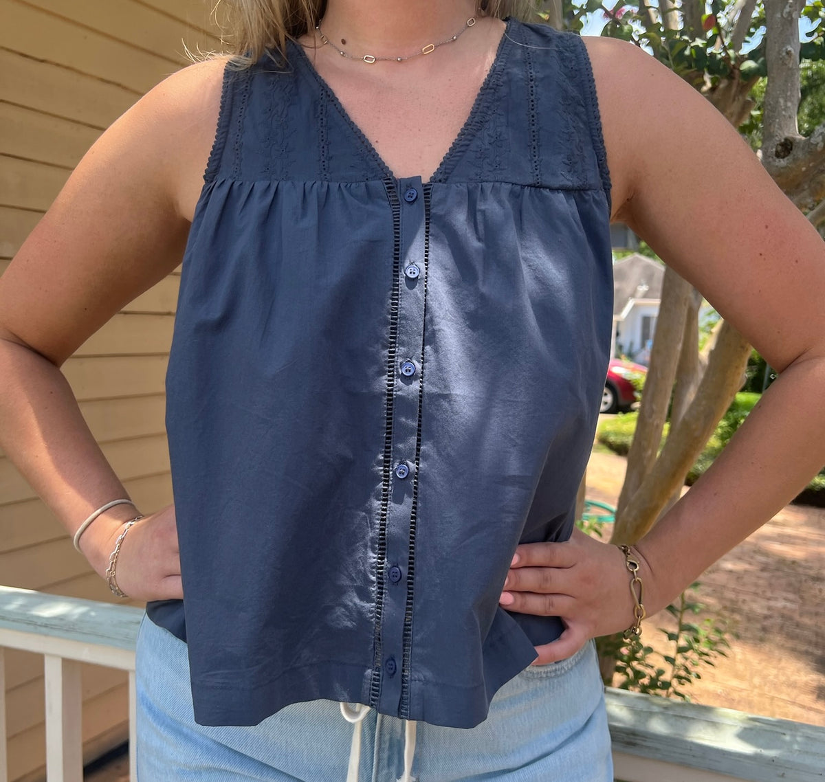 Grade & Gather V-Neck Eyelet Tank