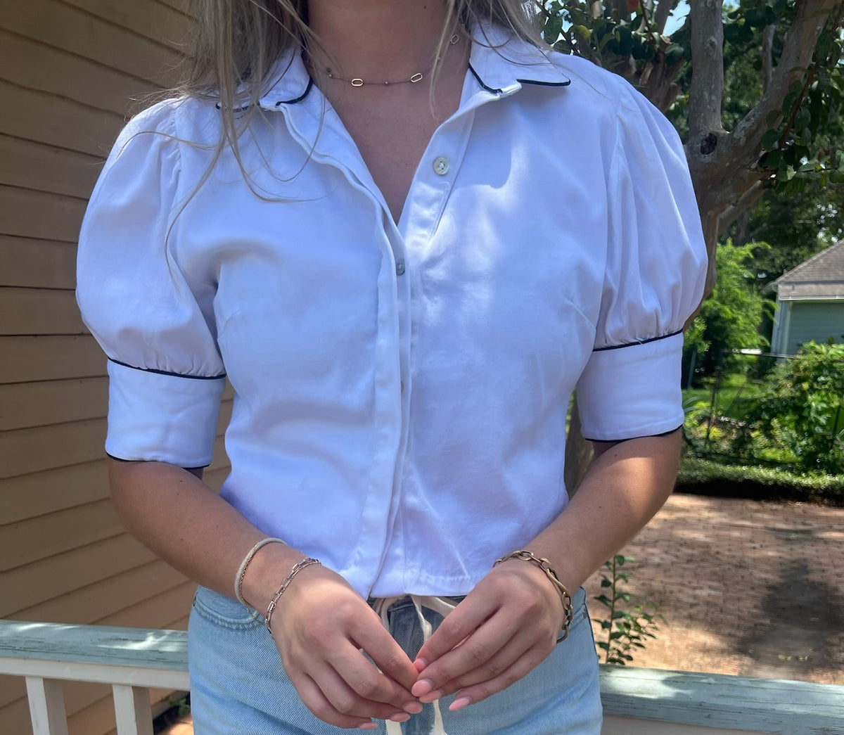 Gretchen Scott Pip Pip Piping Boyfriend shirt