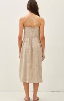 Be Cool Striped Linen Blend Button Up Tank Dress