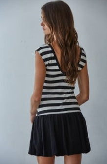 By Together Knit Ribbed Striped Sleeveless Bubble Mini Dress