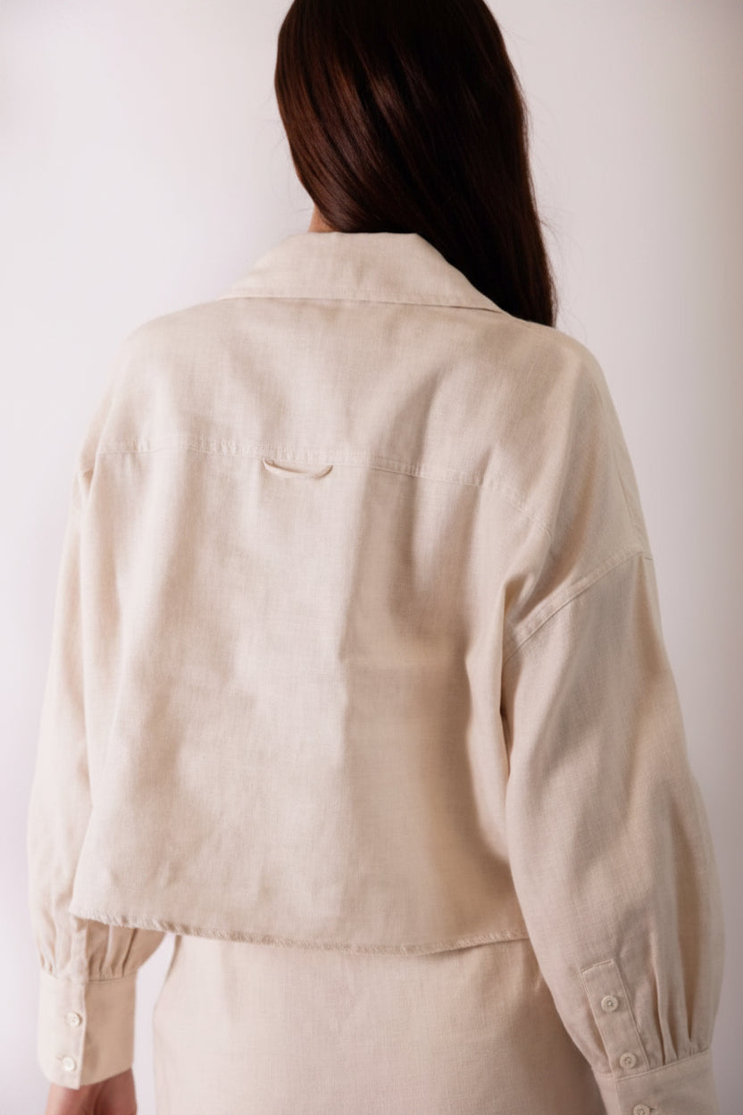 P.CILL 100% Linen Cropped Button Up Shirt