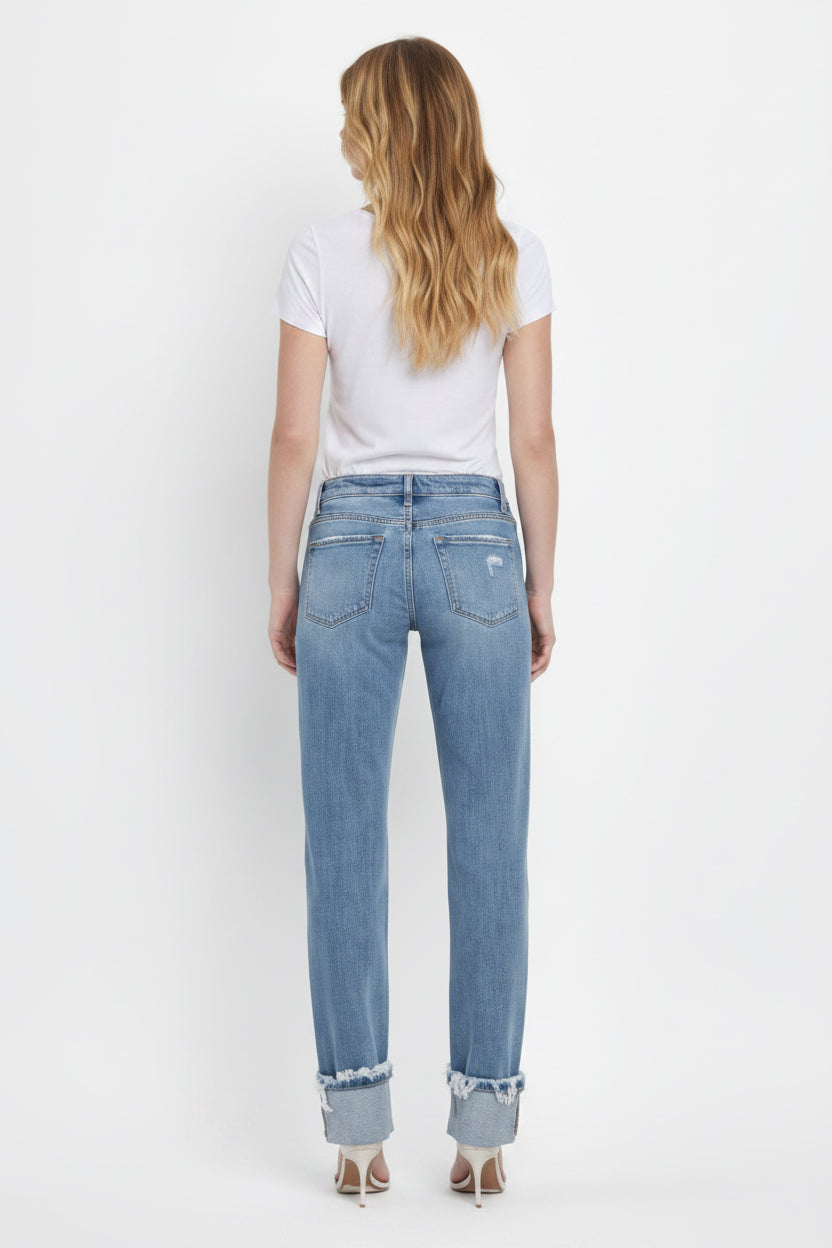Lovervet Mid Rise Cuffed Straight Jeans