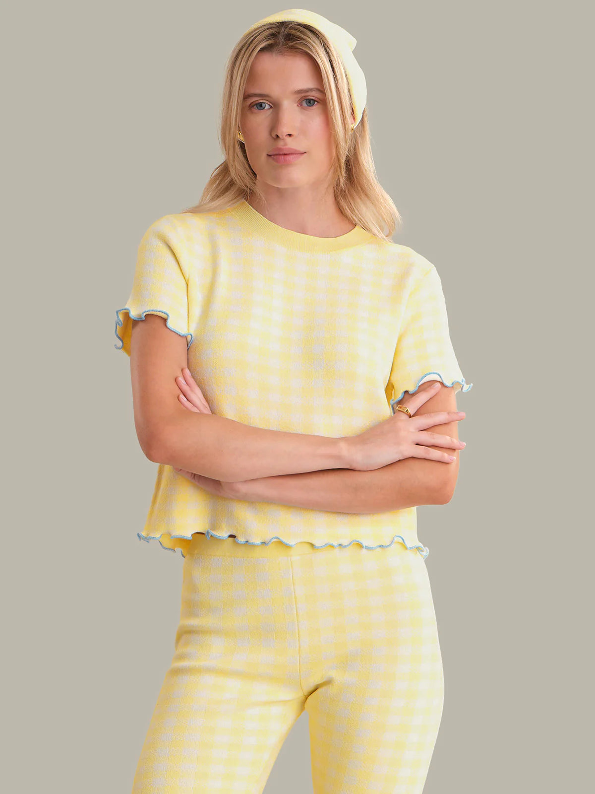 525 America Poppy Lettuce Edge Sweater T-Shirts Women's Sweater Lemon Meringue Combo