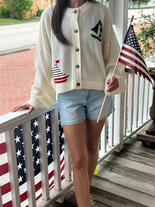 525 America Nautical Mesh Cardigan