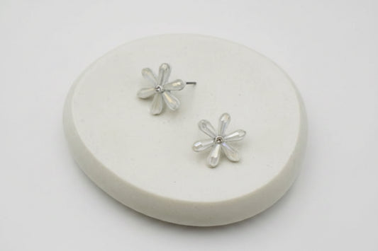 White Crystal Flower Stud Earrings