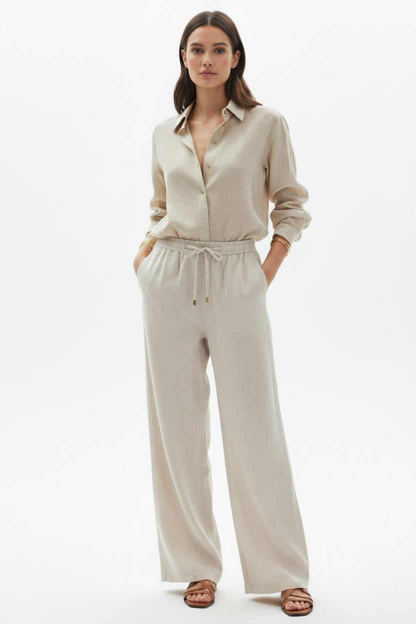 Urban Daizy Linen Blend Wide Leg Pants Drawstring Waist