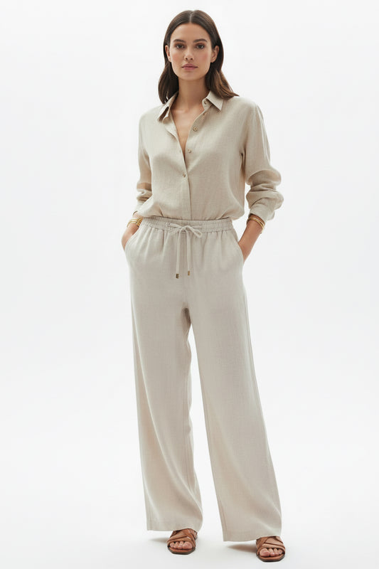 Urban Daizy Linen Blend Wide Leg Pants Drawstring Waist