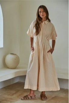 By Together Striped Pleated Flare Dress