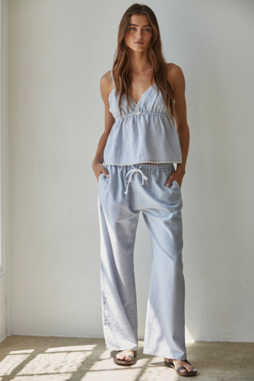 By Together Linen Striped Wide Leg Pants