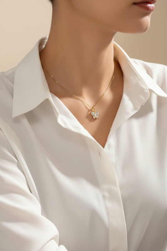 14K Gold PVD Stainless Steel Butterfly Necklace