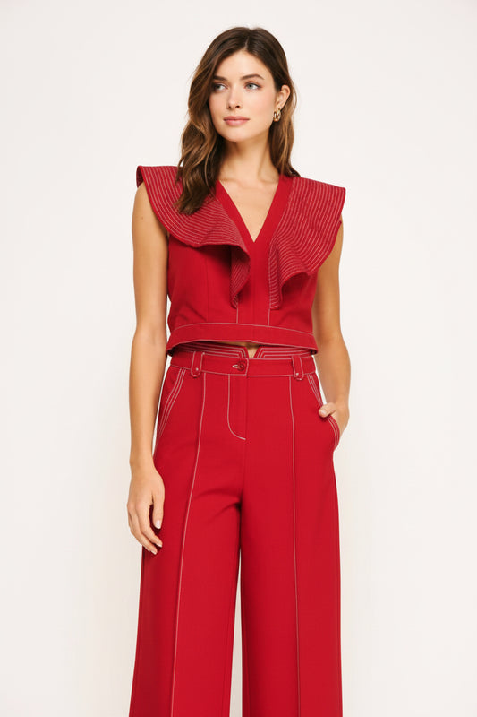 Strut & Bolt Stitch Ruffle V-neck Top