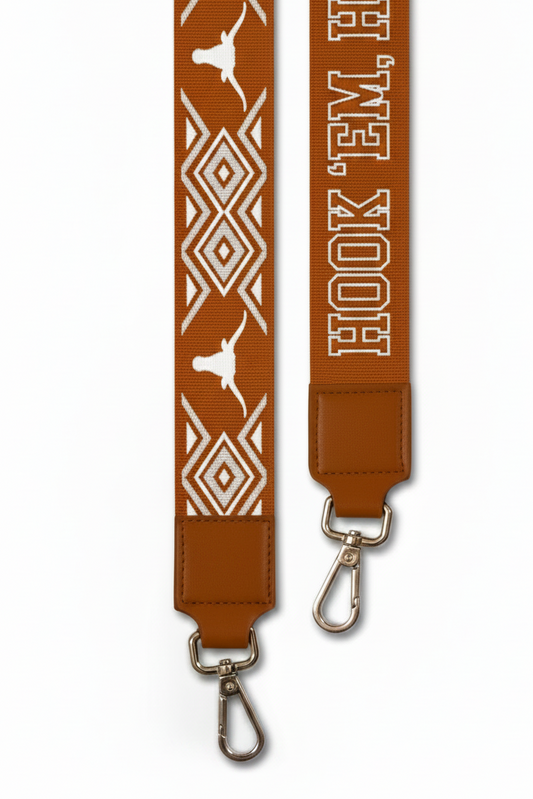 Texas Longhorns Hook Em Purse Strap in Burnt Orange and White by Desden
