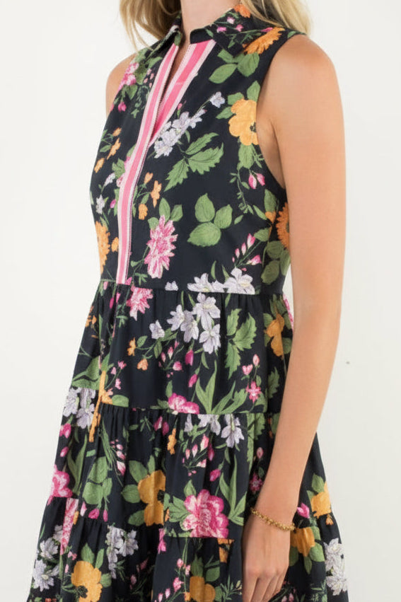 THML Sleeveless Tiered Floral Print Dress