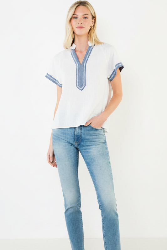 THML Short Sleeve Textured V-Neck Top