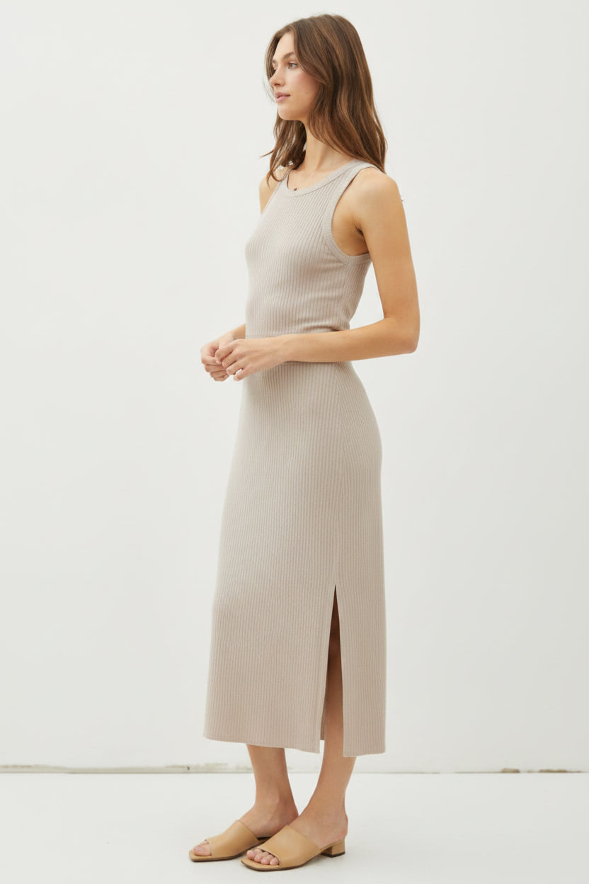 Be Cool Ribbed Knit Sleeveless Tank Midi Dress