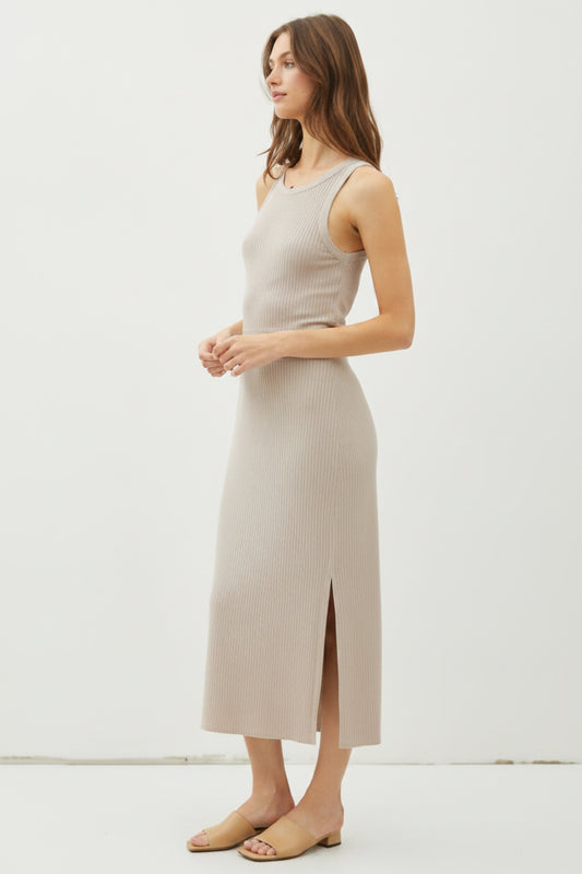 Be Cool Ribbed Knit Sleeveless Tank Midi Dress