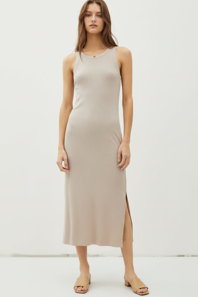 Be Cool Ribbed Knit Sleeveless Tank Midi Dress