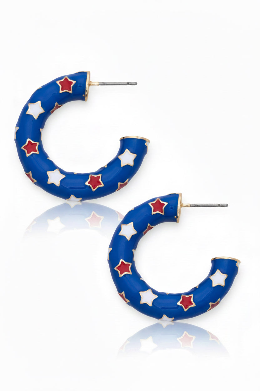 Patriotic Enamel Star Hoops
