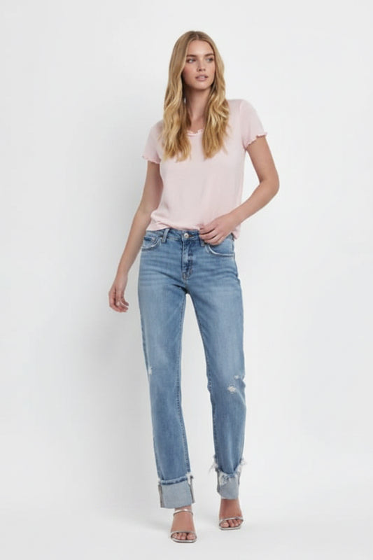 Lovervet Mid Rise Cuffed Straight Jeans