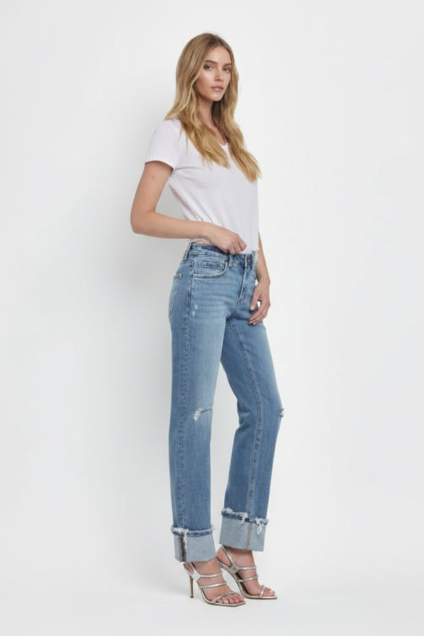 Lovervet Mid Rise Cuffed Straight Jeans