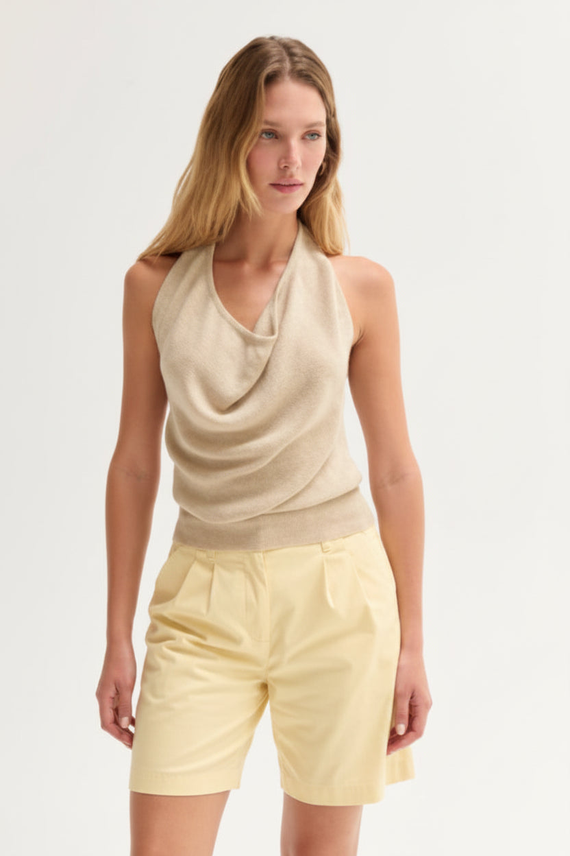 Cresent Mila Cowl Neck Halter Knit Top